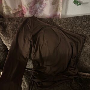 Ambiance Chocolate Brown Asymmetrical Top